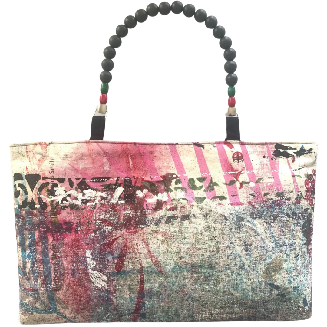 Floral Graffiti Handpainted Beaded Shoulder Bag