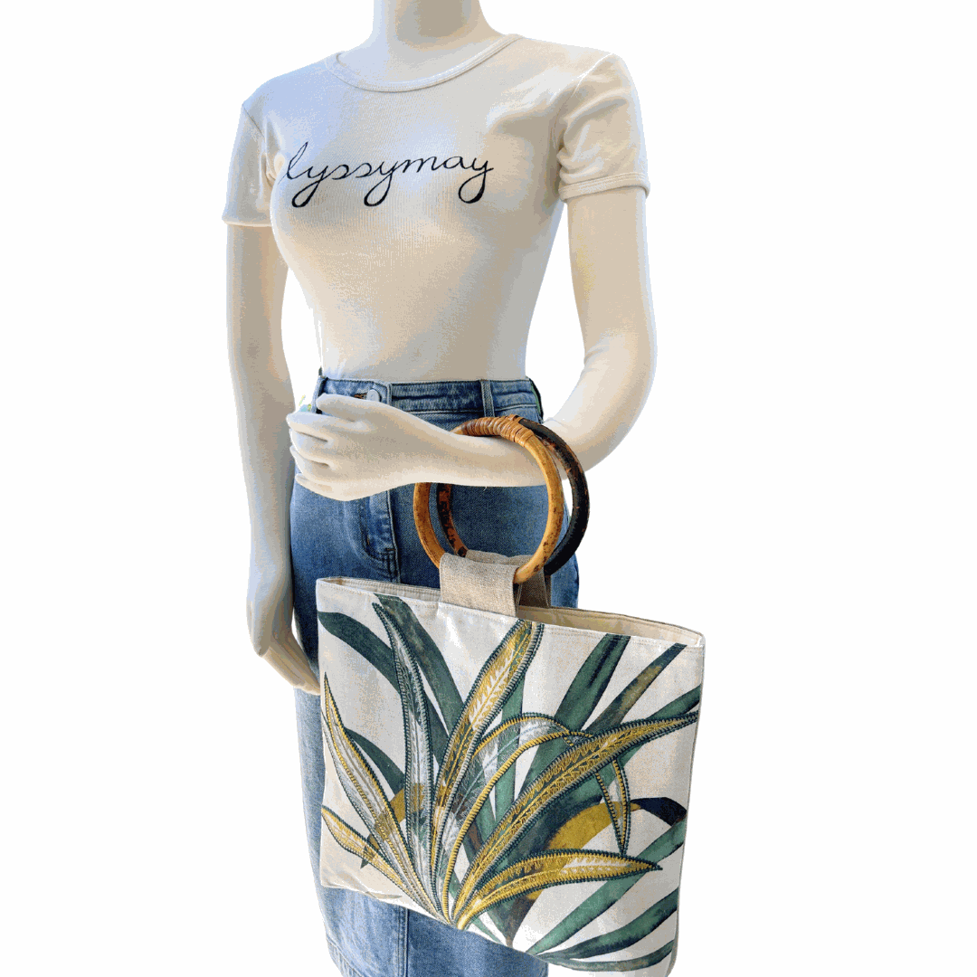 Port Douglas Days Large Shopper with Rattan Handles (Green)