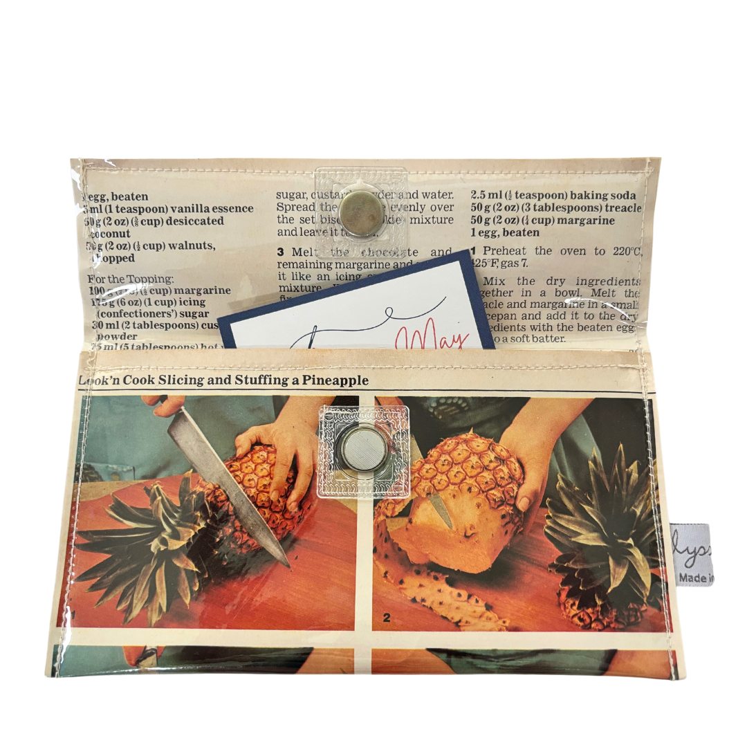 Retro Recipe Wallet - Slicing a Pineapple