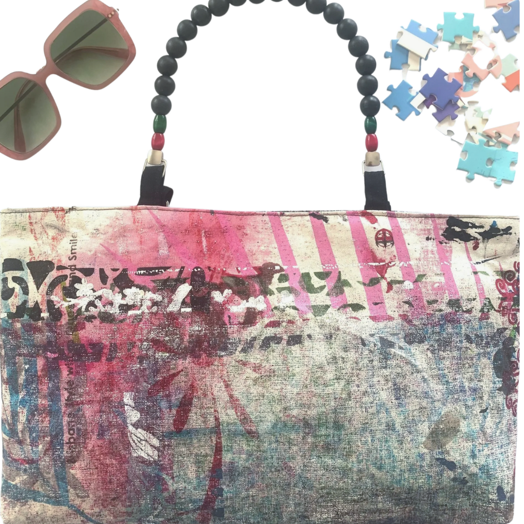 Floral Graffiti Handpainted Beaded Shoulder Bag