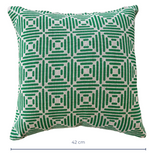 Diamond Cushion Cover Hand Printed in Emerald on Natural Linen