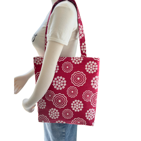 Handprinted Cottage Garden Handmade Shoulder Bag in White and Rouge