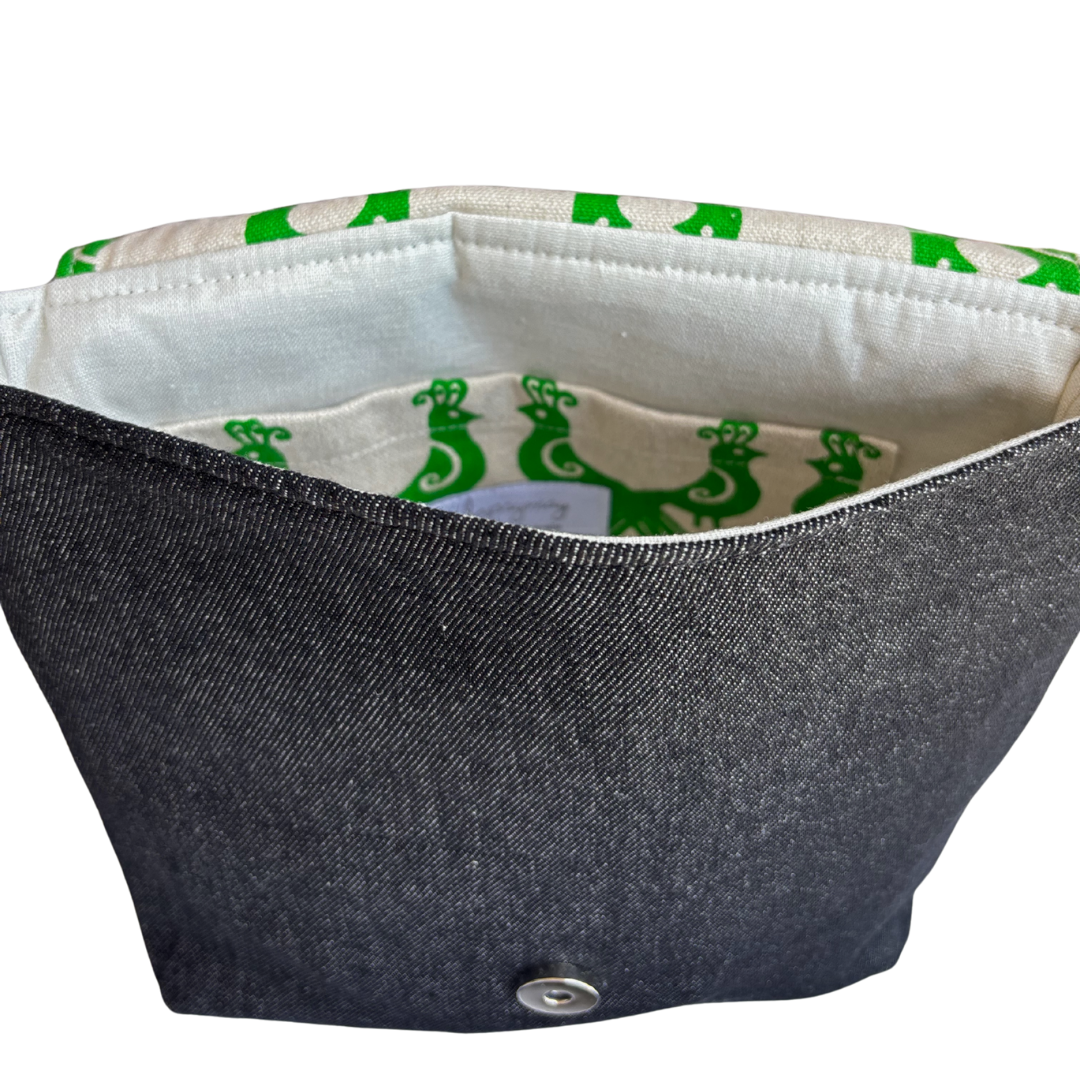 Peacocks in Green Cross Body Dark Denim Satchel