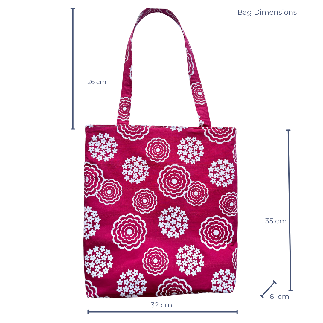 Handprinted Cottage Garden Handmade Shoulder Bag in White and Rouge