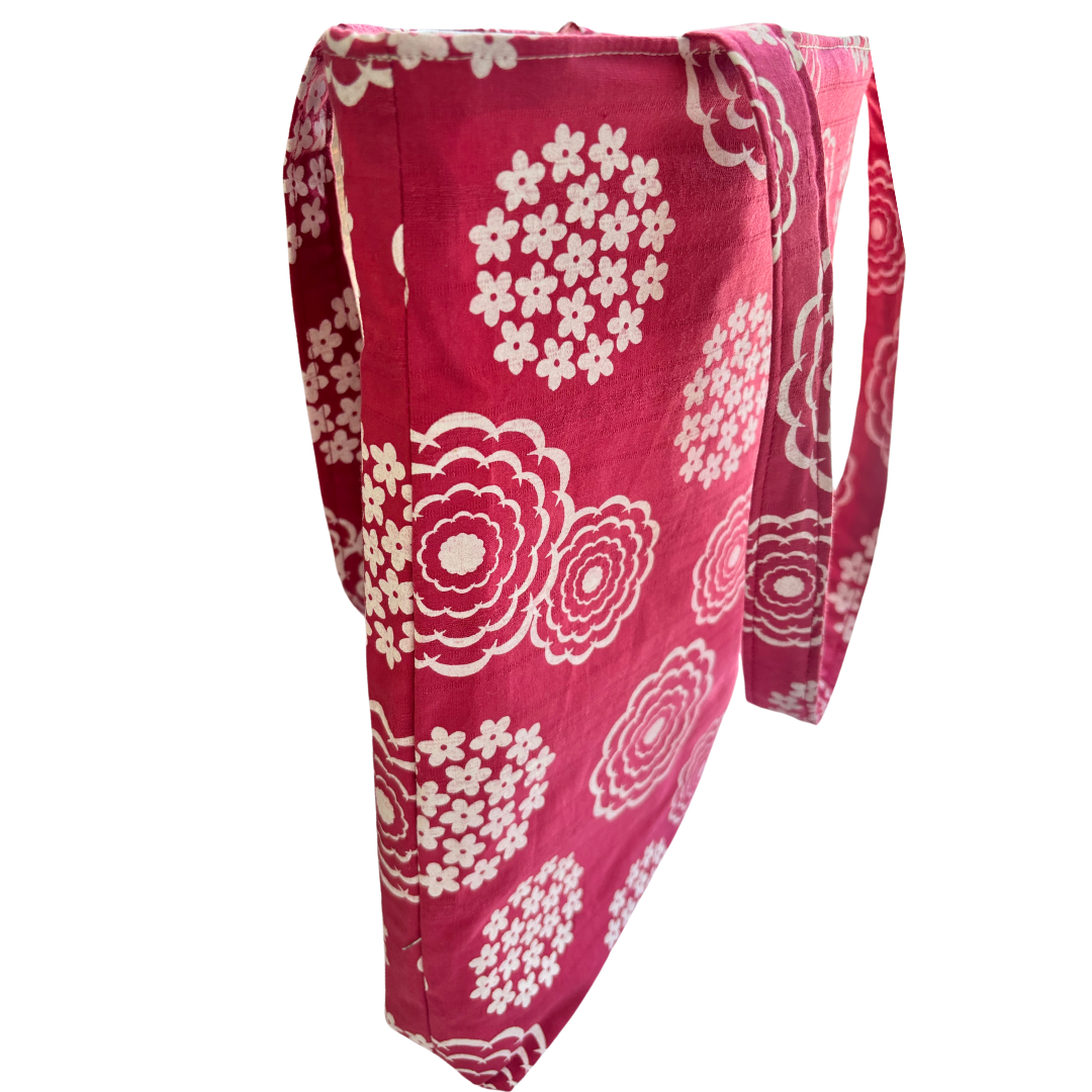 Handprinted Cottage Garden Handmade Shoulder Bag in White and Rouge