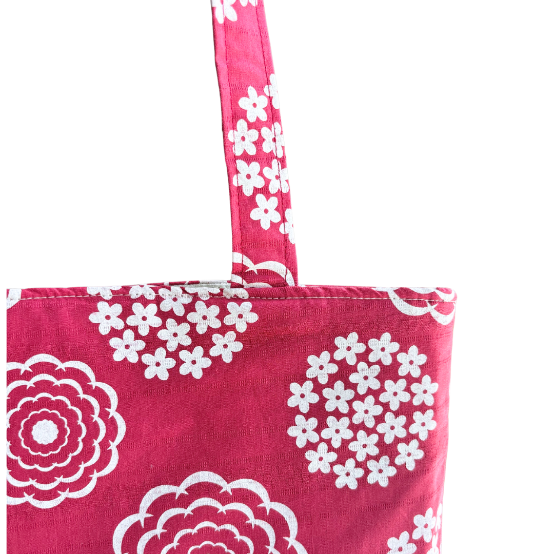 Handprinted Cottage Garden Handmade Shoulder Bag in White and Rouge
