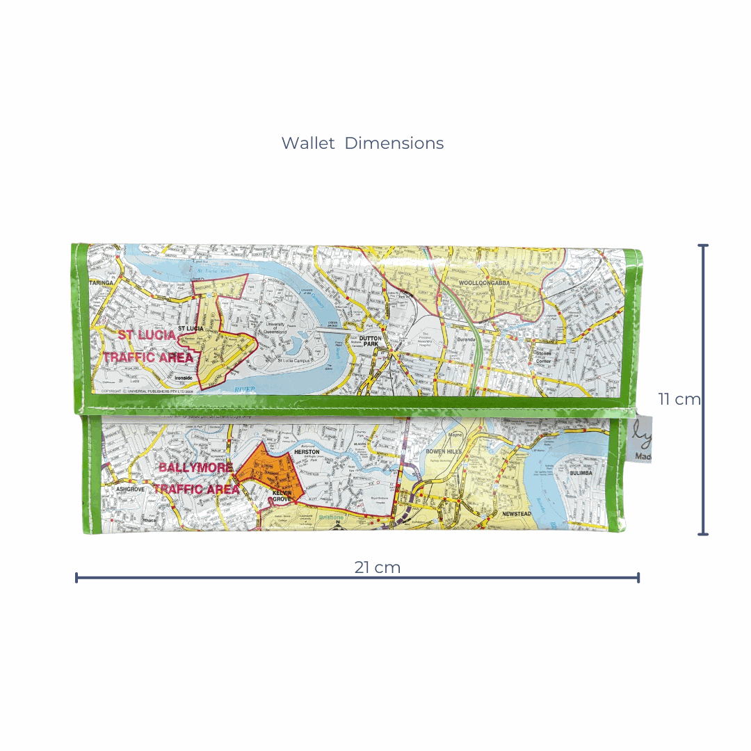 Recycled Street Map Wallet - Brisbane Parking Areas