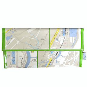 Recycled Street Map Wallet featuring Brisbane Airport maps made from vintage UBD street map pages with magnetic closure