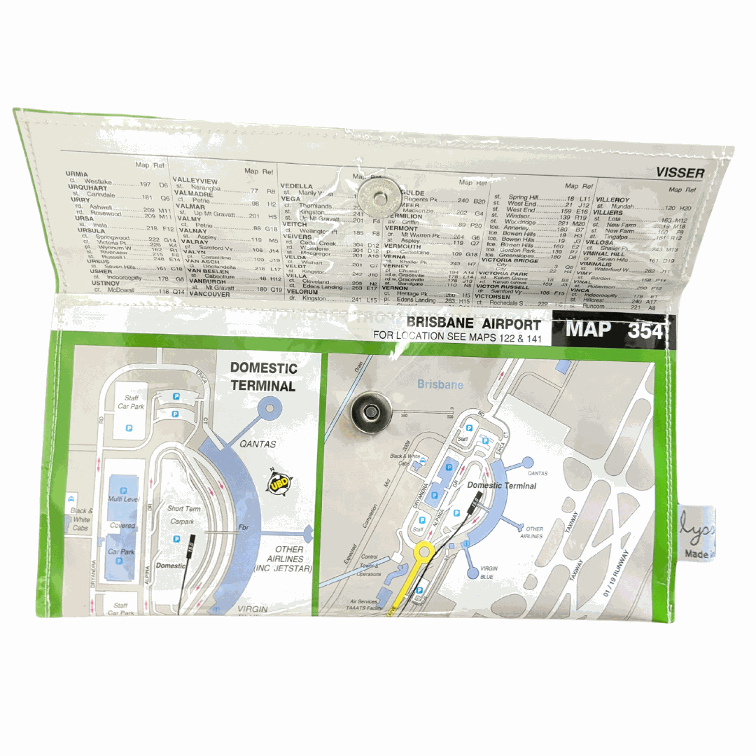 Recycled Street Map Wallet - Brisbane Airport