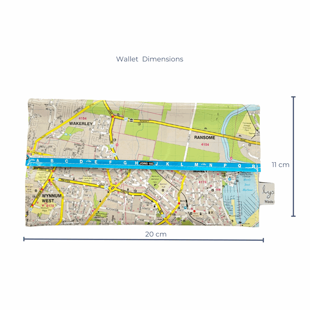 Recycled Street Map Wallet - Wynnum, Manly, Lota, Wakerley, Ransome