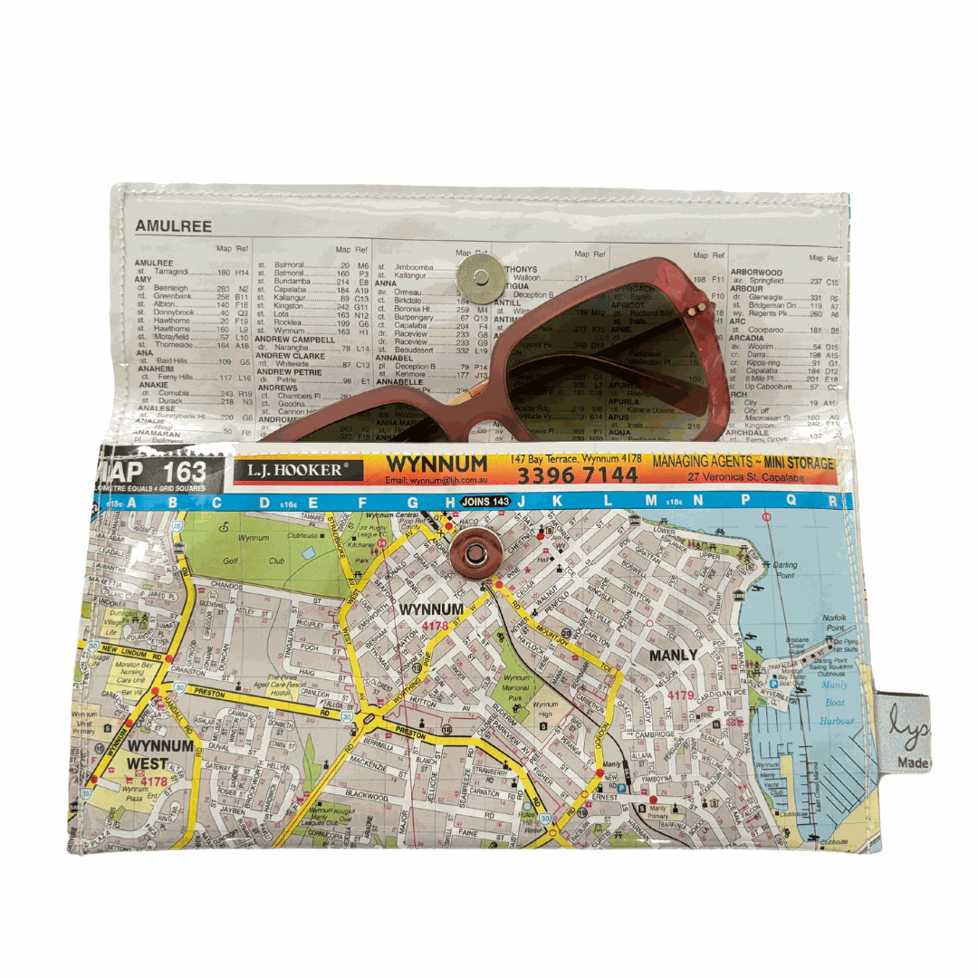 Recycled Street Map Wallet - Wynnum, Manly, Lota, Wakerley, Ransome