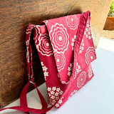 Cottage Garden Handprinted Cross Body Satchel in White and Rouge