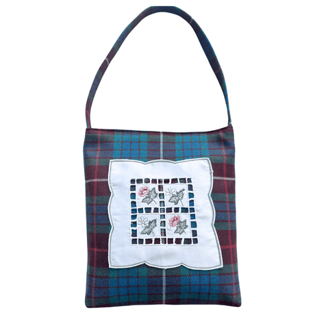 Fraser Tartan Bag – Embroidered Doily Pocket & Shoulder Strap