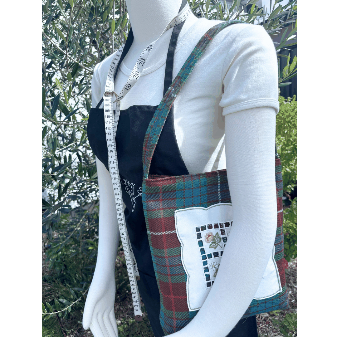 Fraser Tartan Bag – Embroidered Doily Pocket & Shoulder Strap