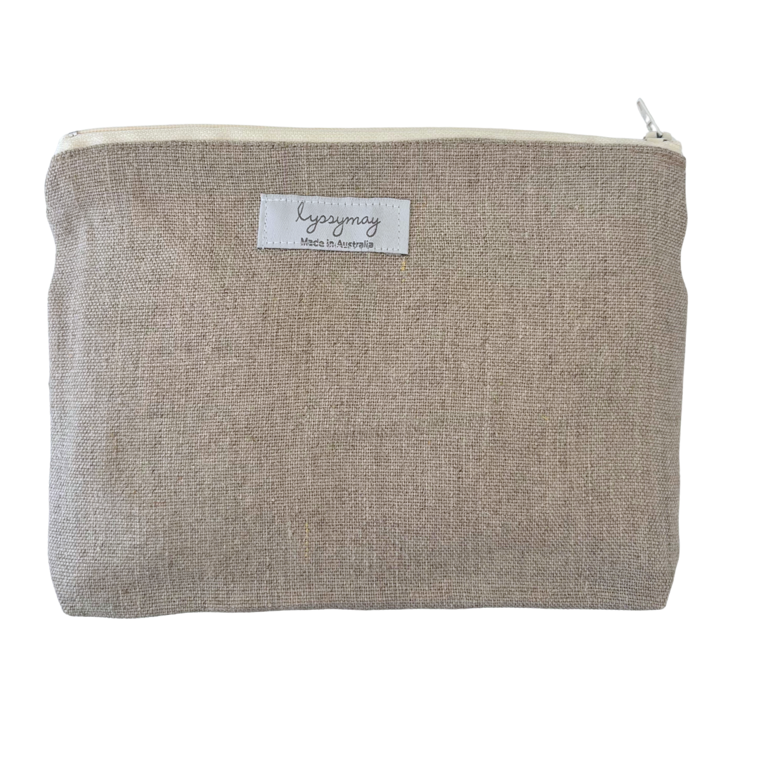 Hydrangeas in Cream on Natural Linen - Zip Purse