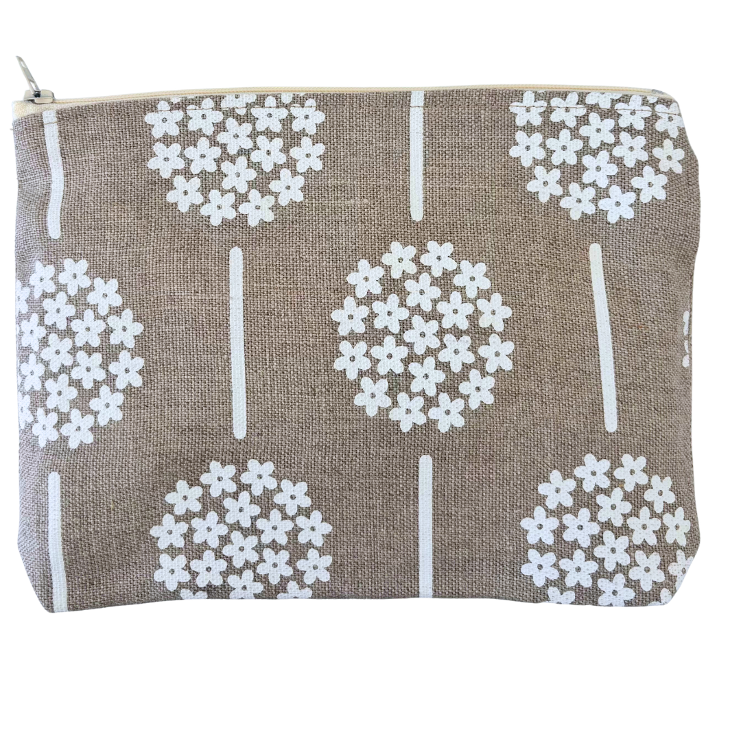 Hydrangeas in Cream on Natural Linen - Zip Purse