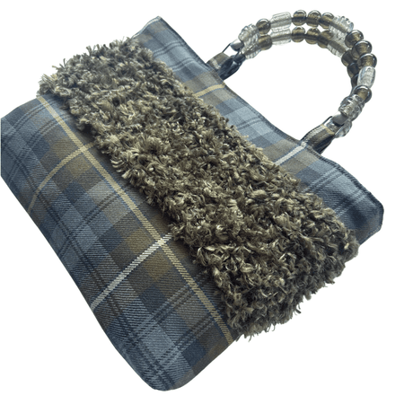 Weathered Gordon Tartan Bag – Handknitted Panel & Glass Bead Handles