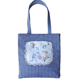 Vintage Embroidery Garden Linen Pocket Handmade Fabric Tote by Lyssy May - Navy Gingham