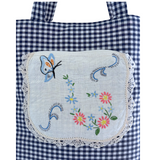 Vintage Embroidery Garden Linen Pocket Handmade Fabric Tote by Lyssy May - Navy Gingham