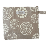 Floral patterned pouch with a lyssymay brand label on a white background