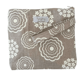 Floral patterned pouch with a lyssymay brand label on a white background