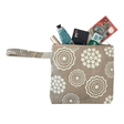Cottage Garden in Cream wristlet zip purse made of handprinted organic linen with floral pattern