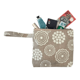 Cottage Garden in Cream wristlet zip purse made of handprinted organic linen with floral pattern