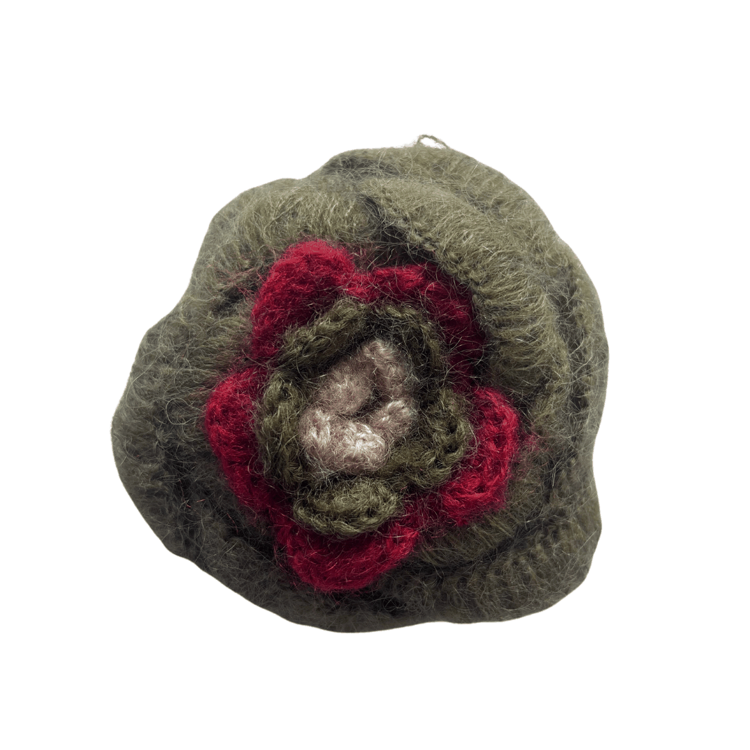 Wool Tartan Bag – Flower Brooch & Glass Bead Handles