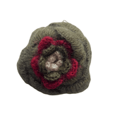 Wool Tartan Bag – Flower Brooch & Glass Bead Handles