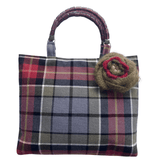 Wool Tartan Bag – Flower Brooch & Glass Bead Handles