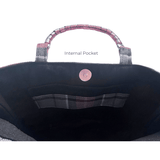 Wool Tartan Bag – Flower Brooch & Glass Bead Handles