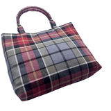 Wool Tartan Bag – Flower Brooch & Glass Bead Handles