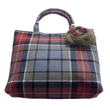 Wool Tartan Bag – Flower Brooch & Glass Bead Handles