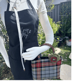 Wool Tartan Bag – Flower Brooch & Glass Bead Handles