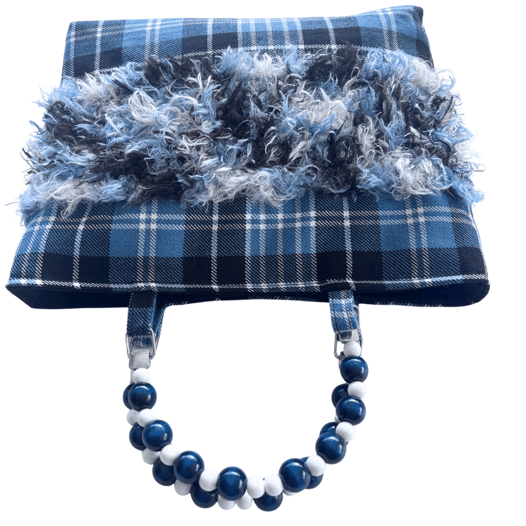 Clark Ancient Tartan Bag – Handknitted Panel & Beaded Handles