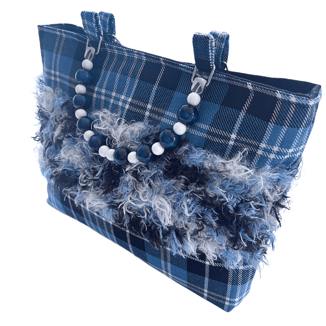 Clark Ancient Tartan Bag – Handknitted Panel & Beaded Handles