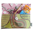 Vintage 1950's magazine wallet with colorful embroidery stitches on green linen and floral paper lining