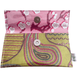 Embroidery Book Wallet - Colourful Stitches on Green Linen