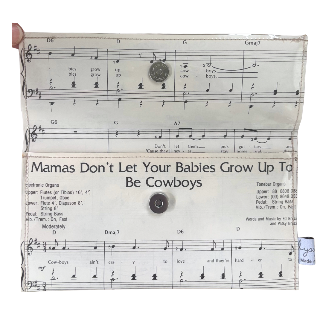 Vintage Sheet Music Wallet - "Mamas Don't Let Your Babies Grow up to be Cowboys"