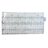 backview of handmade wallet with sheet music design on a white background