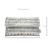 Wallet made from vintage sheet music from 1940s by Lyssy May Australia. Front view showing music and lyrics. Dimensions are 18cm wide by 10 cm high.
