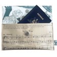 Vintage sheet music wallet handcrafted from 1940s piano lesson book page featuring Spring Song and Evening Song with floral wallpaper lining