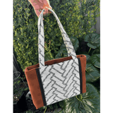 Burnt Caramel Noir handcrafted shoulder bag photographed in natural light showing full front and structured silhouette – Lyssy May