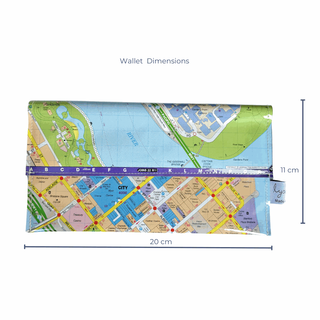 Recycled Map Wallet by LyssyMay Brisbane city centre dimensions