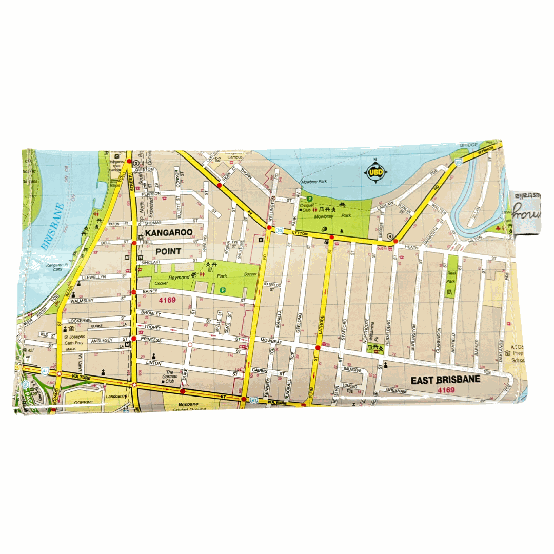 LyssyMay recycled map wallet Brisbane New Farm - back view.