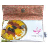 inside wallet with 'Eggs Flamenco' branding on a white background