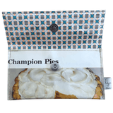 Lyssy May handmade wallet from Golden Circle tropical recipe book with Champion Pies headline. Inside lining with geometric patterned paper.
