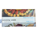 Salad wallet with images of vegetables and text on a white background