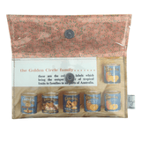 handmade wallet featuring image of packaging of Golden Circle tropical fruit tins with a decorative label.