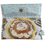 handmade wallet by lyssymay with a printed design of a dish on a white background